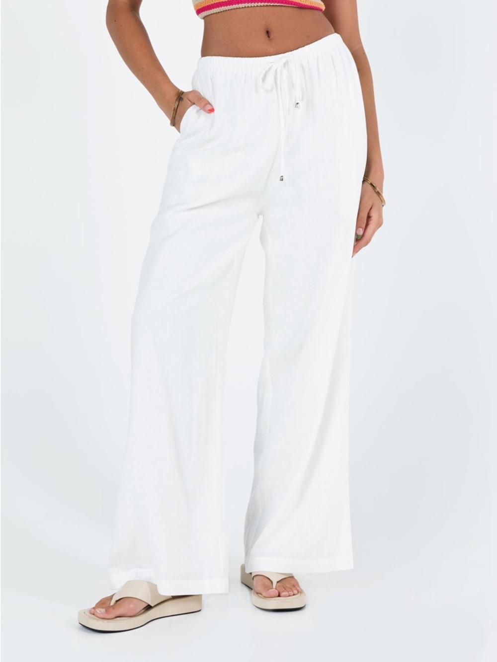 NWT Princess Polly White Linen Blend Wide Leg Pants Drawstring High Waist - Picture 7 of 14